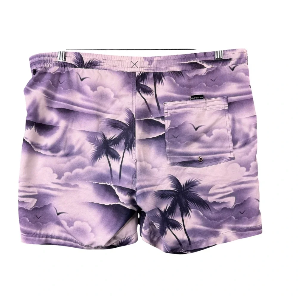 Quiksilver‎ Mens Large Purple Tropical Palm Tree Sunset Board Shorts Swim Trunks